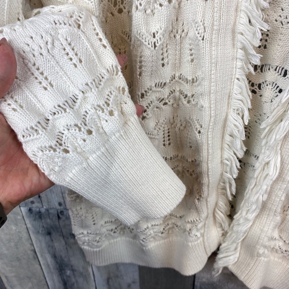 INTERMIX Brady Pointelle Silk-Cotton Wrap Cardigan in White Size Medium. - Picture 4 of 13